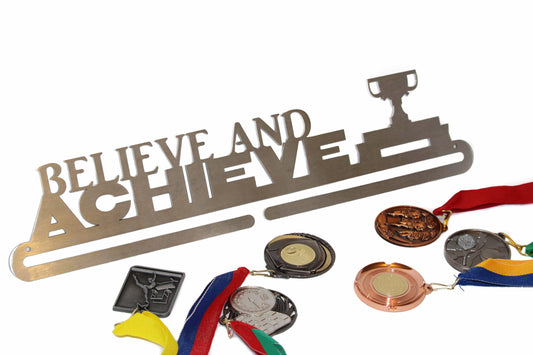 MEDAL DISPLAY IN STAINLESS BELIEVE AND ACHIEVE * FREE POSTAGE IN AUSTRALIA * - Australian Custom Metalwork Designs